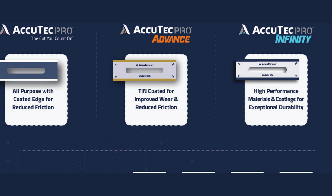 Comparativo das séries AccuTec Pro, Advance e Infinity para razor slitting